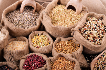 Various grains and cereals on market stall