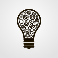 Lamp and gears. Flat vector icon