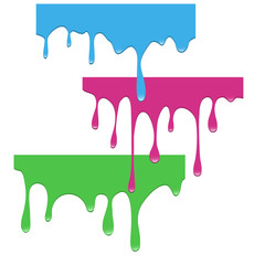 A set of dripping paints. Red, blue and green. Vector illustration