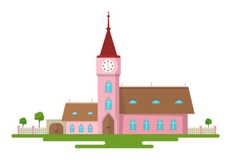 Church. Vector Flat Design Rural Estate. Abstract Building.