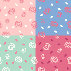 Floral pattern - Set of 4 different seamless patterns with spring flowers. Cute girly spring backgrounds, vector illustration