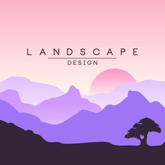 Beautiful peaceful evening mountains landscape, nature background for banner, flyer, poster and cover, vector ilustration