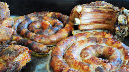 Obraz na płótnie Canvas Traditional ukrainian food - sausage and ribs.