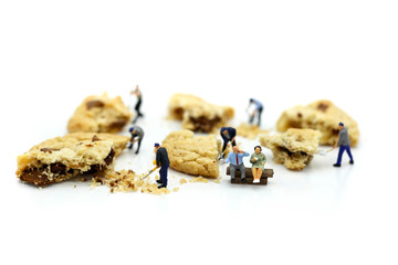 Miniature people : children and student  with cookies,play and education concept.