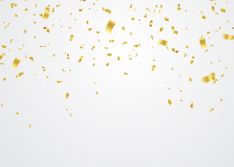 Golden Confetti Falling On White Background. Vector Illustration