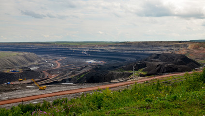 Naklejka premium coal mining landscape at Borodino open cut from western observation deck Krasnoyarsk territory, Russia