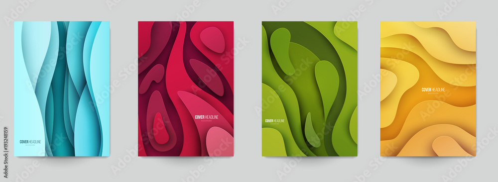 Wall mural set of minimal template in paper cut style design for branding, advertising with abstract shapes. mo
