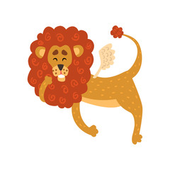 Cute funny lion cartoon character with wings vector Illustration on a white background