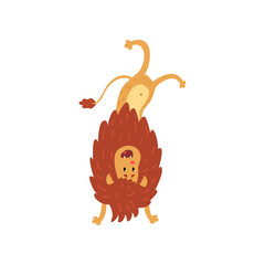 Cute lion cub cartoon character standing upside down vector Illustration on a white background