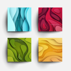 Set of abstract design background in modern paper cut colorful style. Trendy templates for cover posters, banners, flyers, placards, pictures. Mockup branding, advertisement. Vector illustration.