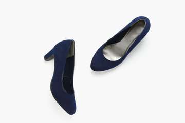 Blue high-heels women shoes on white, shopping or fashion concept