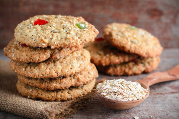oatmeal cookies on a wooden table