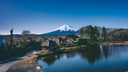 Fototapeta na wymiar Tranquil Lake Mountain Fuji Scenery In Japan ; 18 January, 2018