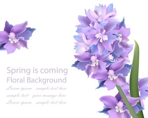 Violet flowers card. Spring background Vector