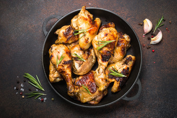 Baked chicken barbeque top view.