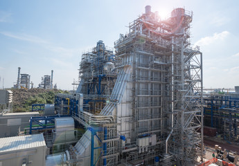 Natural gas combined stack gas turbine of power plant and sky,during construction