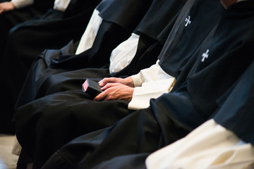 Dominican monks, detail of the monastic habit, monastic order of the Catholic Church