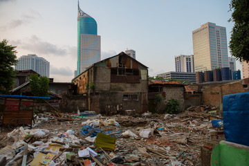 Slum and skyscraper in jakarta