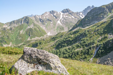Summer hike in the mountains of Arkhyz. Karachaevo Cherkessia.