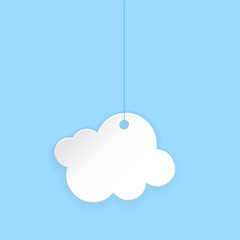 Cartoon paper cloud. Vector illustration on blue background