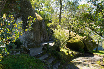 Path leading through the park on Mount Penha outside Guimaraes, Portugal