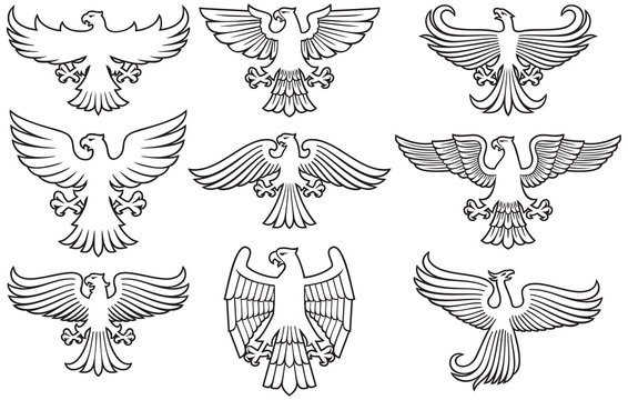 heraldic eagles thin line icons set