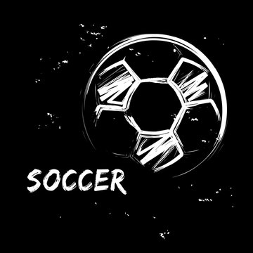 Stylized image of soccer ball on black background. Vector illustration in grunge style for sporty design.