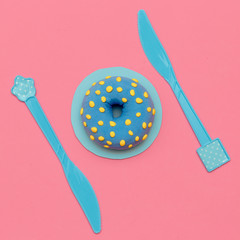 Donut lover. Flat lay. Sweet candy minimal art