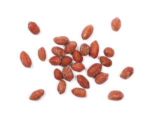Salted peanuts, pile isolated on white, top view