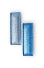Obraz premium Rectangle shiny blue eyeshadow for makeup as sample of cosmetic product
