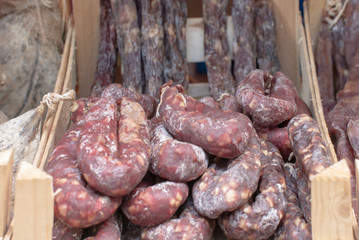 Delicious, dry, meat sausage in a natural shell.