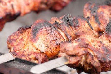 Shish kebab closeup on the grill.