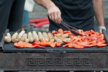 Fried, on the grill, vegetable and meat sausages.