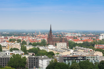 Fototapeta na wymiar The beautiful, old Polish city Wroclaw seen from the observation tower