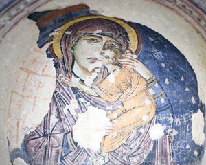 Eleusa - mural painting in Tokali Kilise (Church of the Buckle) in Goreme, Cappadocia, Turkey