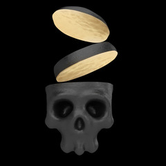 Cartoon funny skull cut to pieces. Stylish cute colorful children illustration isolated on simple background. Template for design project. Realistic 3d render.