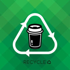 RECYCLE PAPER CUP
Recycle sign with paper cup icon and recycle word is remind people to cycle used paper cup for a good environmental, eco friendly system. reduce, reuse, recycle set.