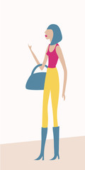 Fashion woman holding bag. Flat vector illustration.
