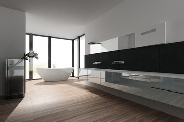 Large spacious bathroom with freestanding tub