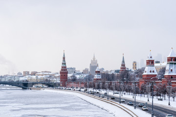 Moscow river, embankment, the Kremlin in winter