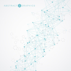 Geometric abstract background with connected line and dots. Structure molecule and communication. Big Data Visualization. Medical, technology, science background. Vector illustration.