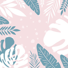 Naklejka premium Tropical jungle leaves background. Tropical poster design. Tropical leaves art print. Wallpaper, fabric, textile, wrapping paper vector illustration design