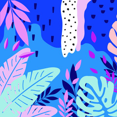 Tropical jungle leaves background. Tropical poster design. Tropical leaves art print. Wallpaper, fabric, textile, wrapping paper vector illustration design