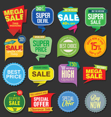 Sale stickers and tags colorful collection