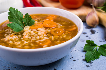 Traditional spicy soup with rice