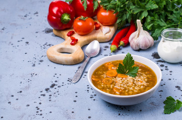 Traditional spicy soup with rice