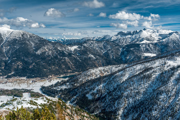 Alpine mountain range in winter