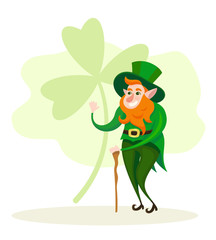 Basic RGBVector cute cartoon leprechaun smilling character st Patrick's day greeting card