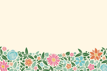 Vintage floral background with hand drawn flowers. Spring, wedding and birthday card. Vector.