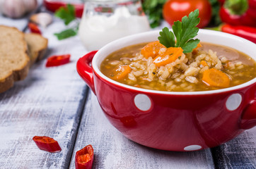 Traditional spicy soup with rice